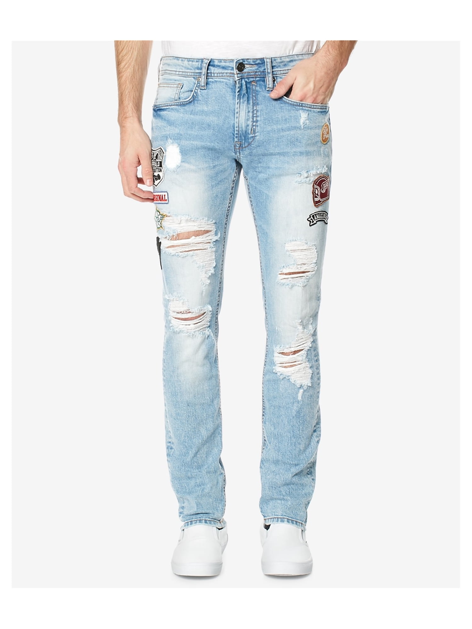 Buffalo David Bitton Jeans Men Ash-X Skinny Stretch Denim Aged /& Torn Wash P208