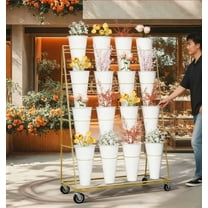 Flower Display Stand with 16 Buckets, Flower Cart Display Stand with Wheels, for Terrace Garden, Living Room, Florist Shop