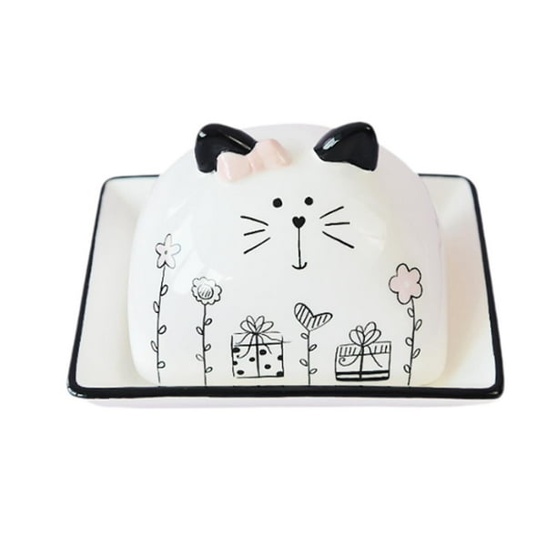 Mantequera con tapa, diseño de dibujos animados, para encimera, recipiente para para mesa de comedor, cafetería, refrigerador, cocina,