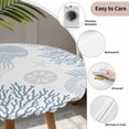 thumbnail image 3 of Light Blue Coastal Round Tablecloth for 36-44 Inch Tables,Fitted Table Cover with Elastic Edge,Coral Jellyfish Starfish Ocean Nautical Waterproof Outdoor Table Cloth Protector for Patio Garden Dinner, 3 of 9