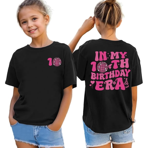 Girls Tops In My Double Digits 10Th Birthday Short Sleeve Tee Girls Clothes Black 12-24 Months