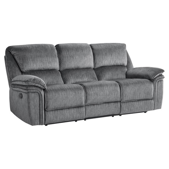 Lexicon 40" Traditional Style Microfiber Double Reclining Sofa in Gray