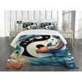 thumbnail image 2 of Ambesonne Fish Quilted Bedspread Set 3 Pcs, Koi on Yin Yang Symbol Waves, King Size, Teal Orange Mint Green, 2 of 4
