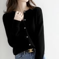 thumbnail image 3 of Cárdigans para mujer, suéter con cuello redondo, cárdigans tejidos de Cachemira para primavera y otoño, suéteres lisos de un solo pecho para mujer DF4934, 3 of 5