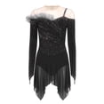 thumbnail image 6 of renvena Women Ruched Detail Lyrical Dress Irregular Mesh Hem Ballet Tulle Skirt Leotard Figure Skating Dress Black S, 6 of 7