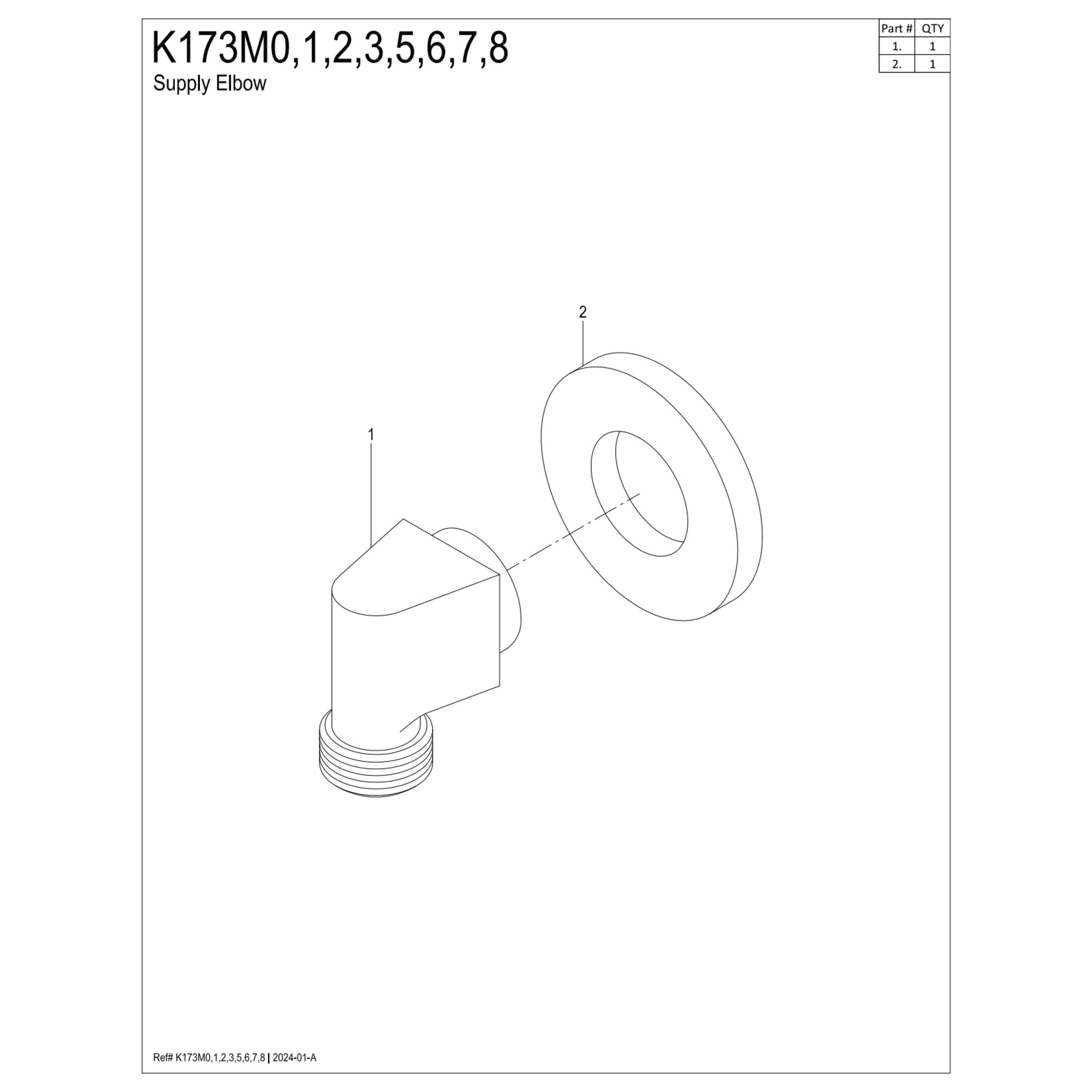 Kingston Brass K173M7 Trimscape Wall Mount Supply Elbow in Brushed Brass