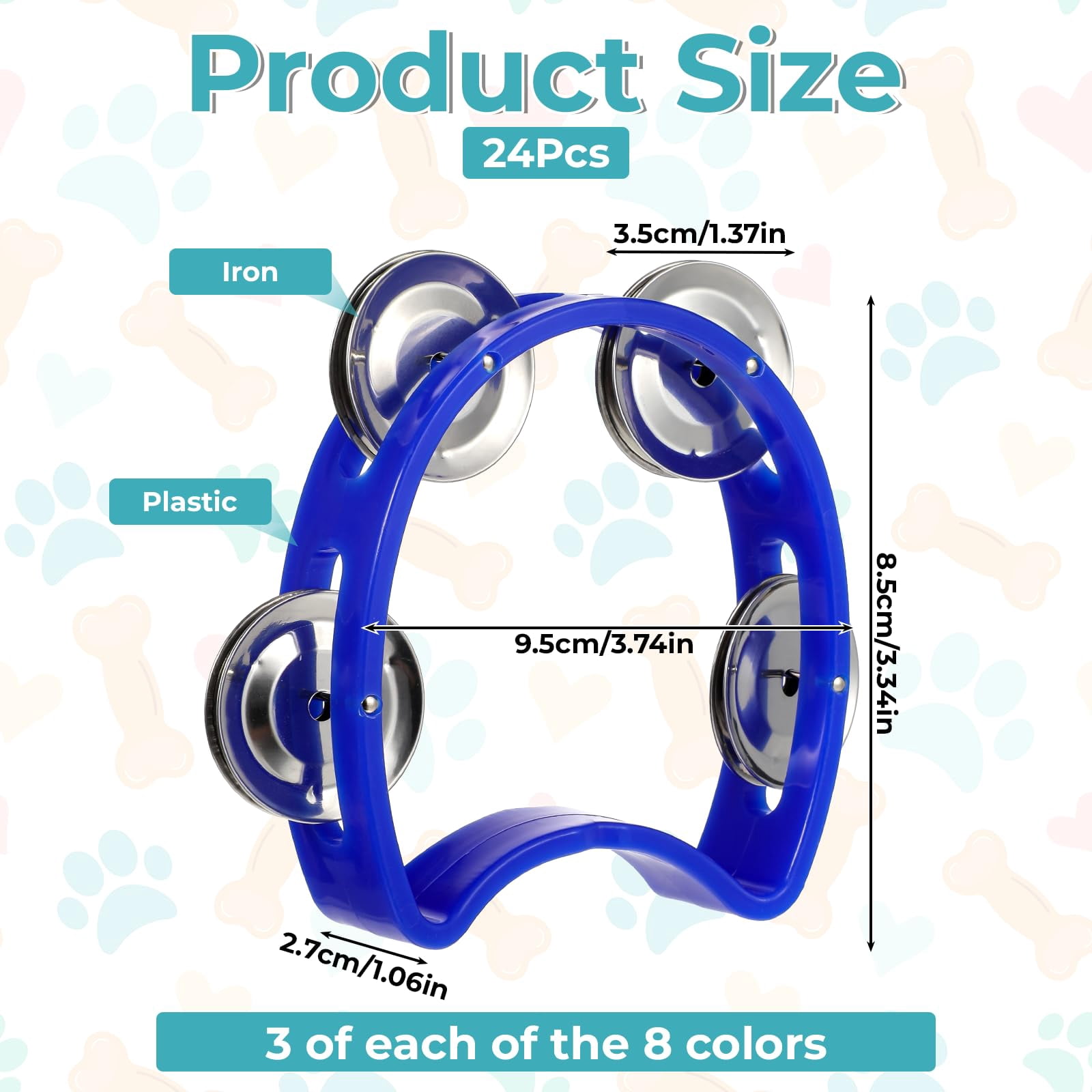 24 Pcs Tamborines Musical Instrument Noise Makers  Plastic Percussion Tambourine With 4 Bells Handheld Drum 8 Colors Tambourines