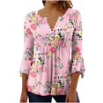 thumbnail image 2 of Femmes Tops Top Floral Impression V-Cou à Manches Courtes T-Shirt Beige L, 2 of 5