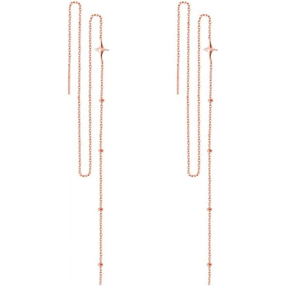 Leander 925 Sterling Silver Star Long Dangle Earrings Chain for Women Teens Line Dangle Earrings Tassel Threader Chain