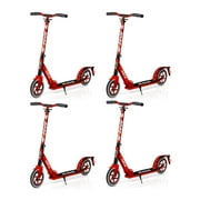 Hurtle Renegade Lightweight Foldable Teen and Adult Kick Scooter, Red (4 Pack)