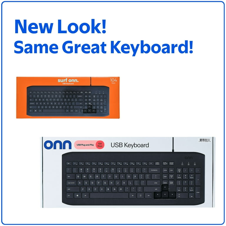 K⌘  Onn+ USB Computer Keyboard with 104 Keys, 5 ft Cable, Windows and