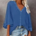 thumbnail image 2 of Womens Tops V Neck 3/4 Bell Sleeve Lace Crochet Trim Elegant Blouses Casual Loose Fit Solid Color office Shirts, 2 of 5