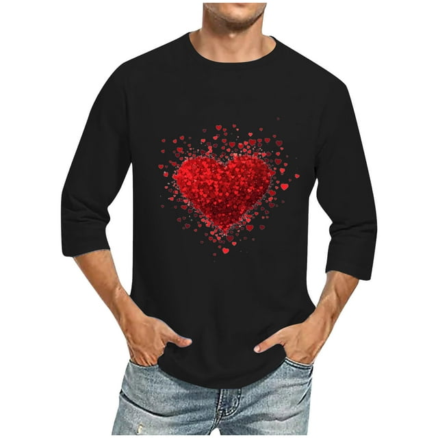 COM1950s Cadeaux de la Saint-Valentin des Années 1950, Cadeaux de la Saint-Valentin pour Hommes, Imprimé de la Saint-Valentin pour Hommes Col Rond Décontracté Mode Manches Courtes Blouses Chemises Col Rond, Shorts pour Hommes, T-Shirts à Manches Longues pour Hommes