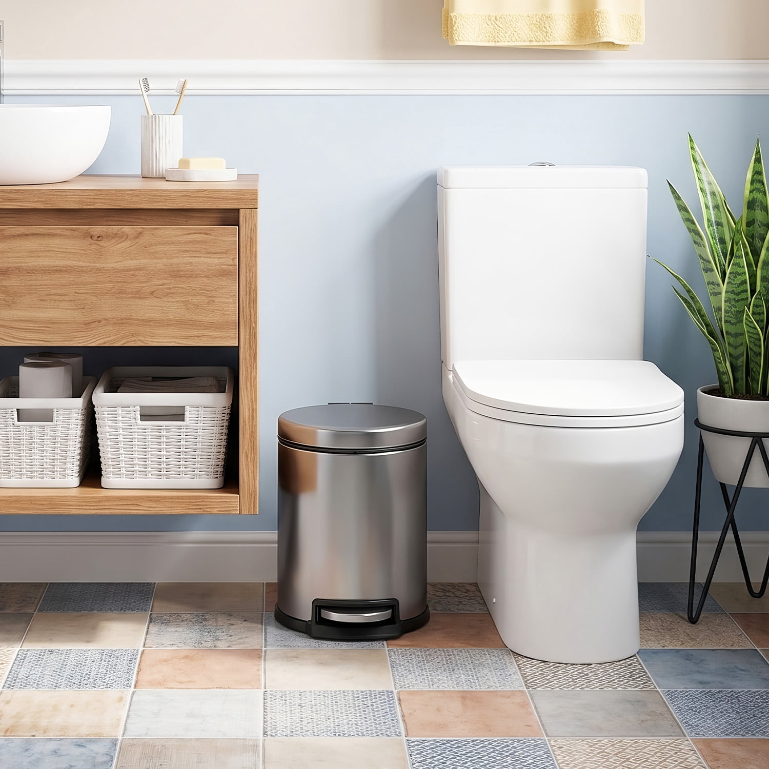 FDW 1.32 Gallon Stainless Steel Mini Step Kitchen Trash Can with Soft Lid for Indoor, 2 Pack(Silver)
