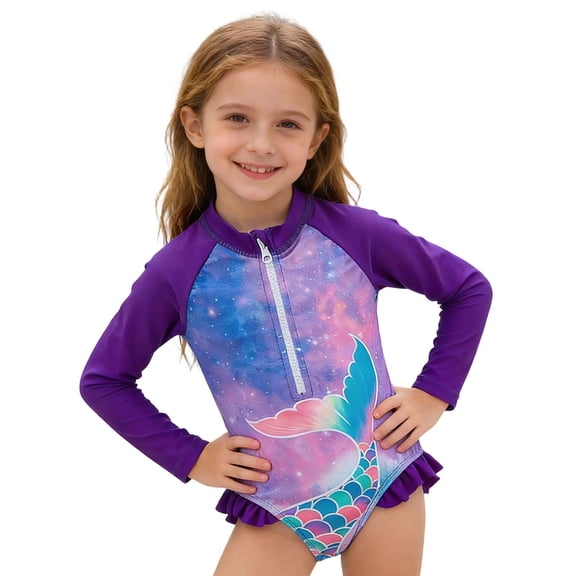 YANGXINX Girls Swimsuits 2 Piece Hawaiian Beach Printed Surfing with Long Sleeves Swimwear for Sun Suitable 3 8 Years swimsuits for girl 2026