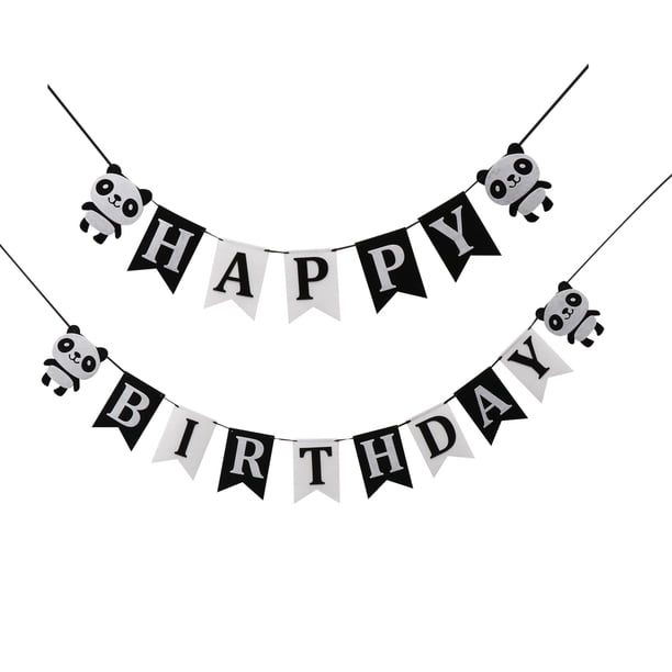 EeaseMX Banderín para fiesta de cumpleaños de niñas, diseño de panda, suministros para fiestas (panda con lazo)