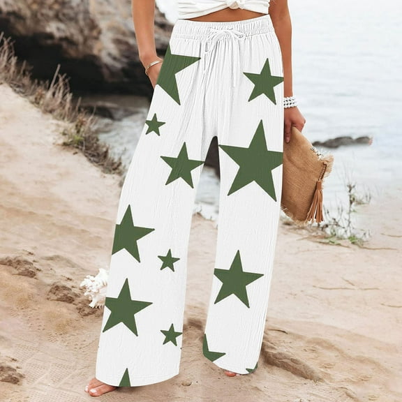 JXMVOJ Womens Casual Elastic Waist Drawstring Pants Straight Trousers Women Casual Comfortable Printing Pockets Elastic Waist Straight Loose Pants with Pocket