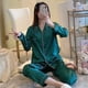 thumbnail image 3 of Pantalones de manga larga de primavera y otoño, cárdigan de seda de color liso, pijama de mujer con solapa, conjunto de ropa de hogar de seda de hielo, 3 of 5
