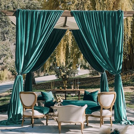 SMILETIME Velvet Curtains with Rod Pocket for Outdoor Wedding Decor Light-Filtering Outdoor Curtains 4 Panels