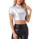 thumbnail image 1 of INSPIRAR CHIC Blusas Cortas de Cuello Alto para Mujeres con Manga Corta Metálicas S Plateado Brillante, 1 of 6