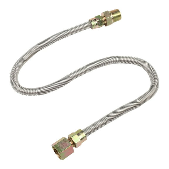 24 Inch Stainless Steel Corrugated Propane Fire Hose with 1/2 NPT Brass Adapters for Fireplace Gas Line