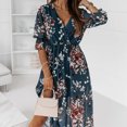 thumbnail image 5 of USSUMA Sundresses for Women Floral Print Half Sleeve Casual Dresses for Women Chiffon Pleated Flowy Long Maxi Dresses Women Summer V Neck Beach Dresses Wedding Guest, 5 of 8