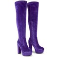 thumbnail image 4 of BLISSFUL STEP Women's Boots Faux Velvet Over The Knee Platform Round Toe Chunky Heel Boots Purple 7, 4 of 7