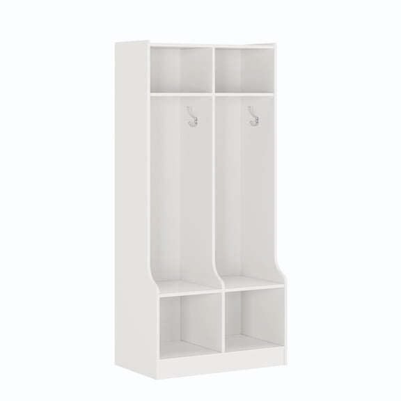Garvee 2-Section Classroom Coat Locker with 4 Cubbies, Cubby Storage Organizer with 4 Hooks for Home, School, Nursery, Kindergarten, White