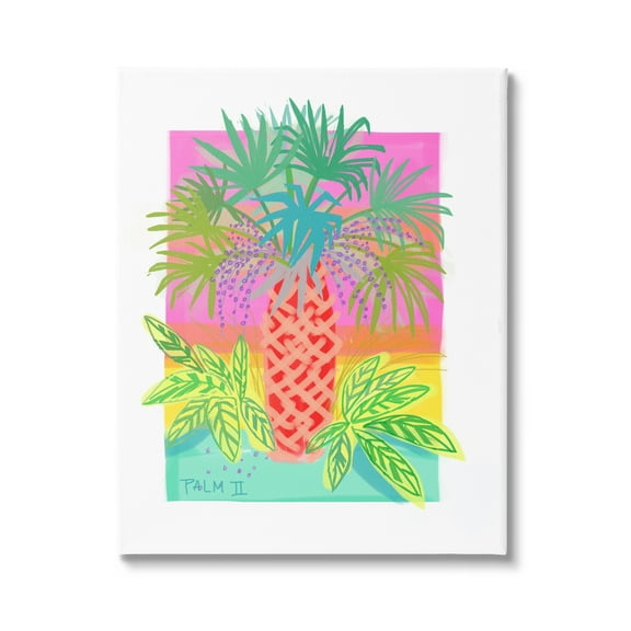 Stupell Industries Neon Palm Tree Botanicals Tropical Coastal Leaves Graphic Art Gallery Wrapped Canvas Print Wall Art, Design by unknown