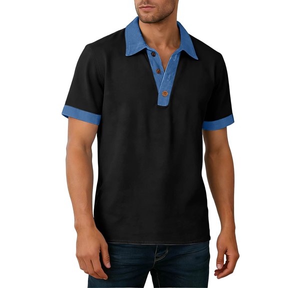 Ecqkame Men's Lapel Shirts Short Sleeve Casual Lightweight Pullover Tops Daily Versatile Outdoor Golf Tennis Shirt Black L