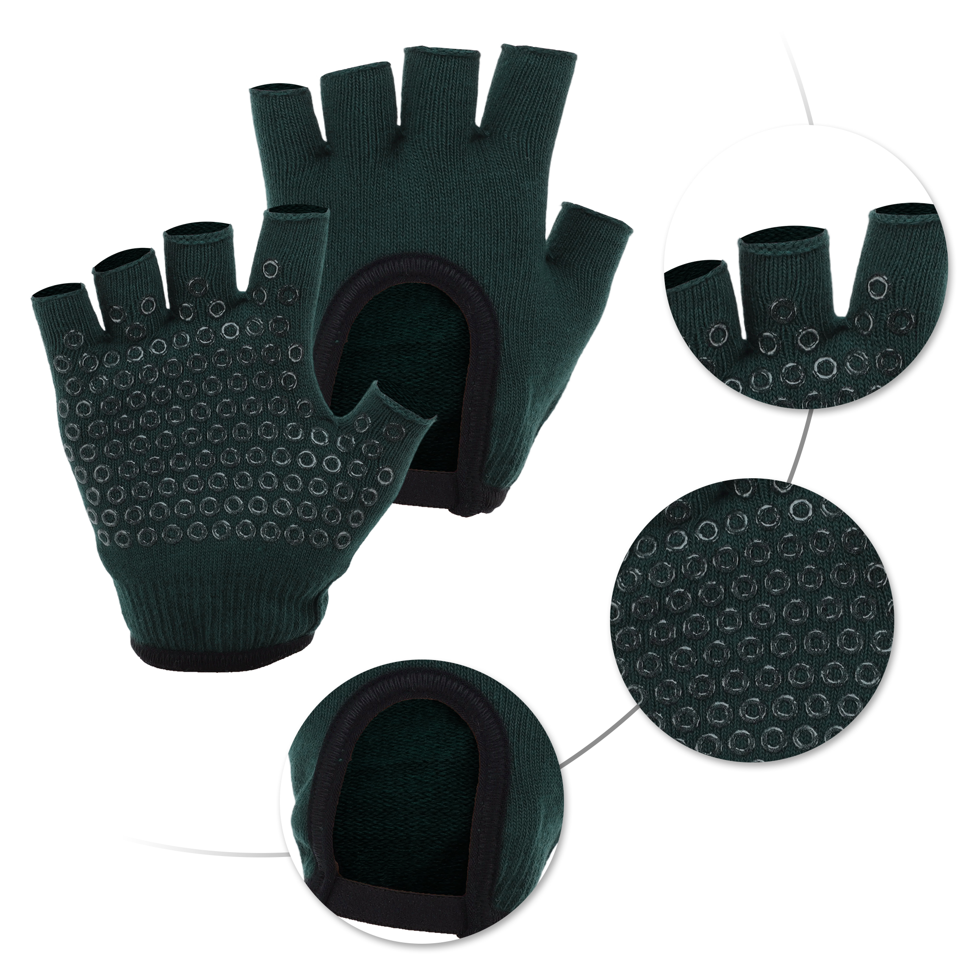 Unique Bargains Anti-slip Fingerless Yoga Gloves One Size Blackish Green
