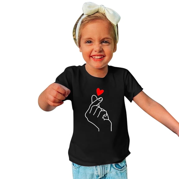 Wavsuf Kids T-Shirts Girls and Boys Solid Printed Casual Summer Black Shirts Size 3-4 Years