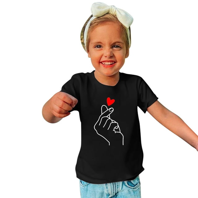 LSLJS T-Shirt à Manches Courtes à Col Rond pour Filles T-Shirts en Coton de Sport pour Enfants Mode Mignon T-Shirt Imprimé de la Saint-Valentin Haut à Manches Courtes Cadeaux pour Enfants