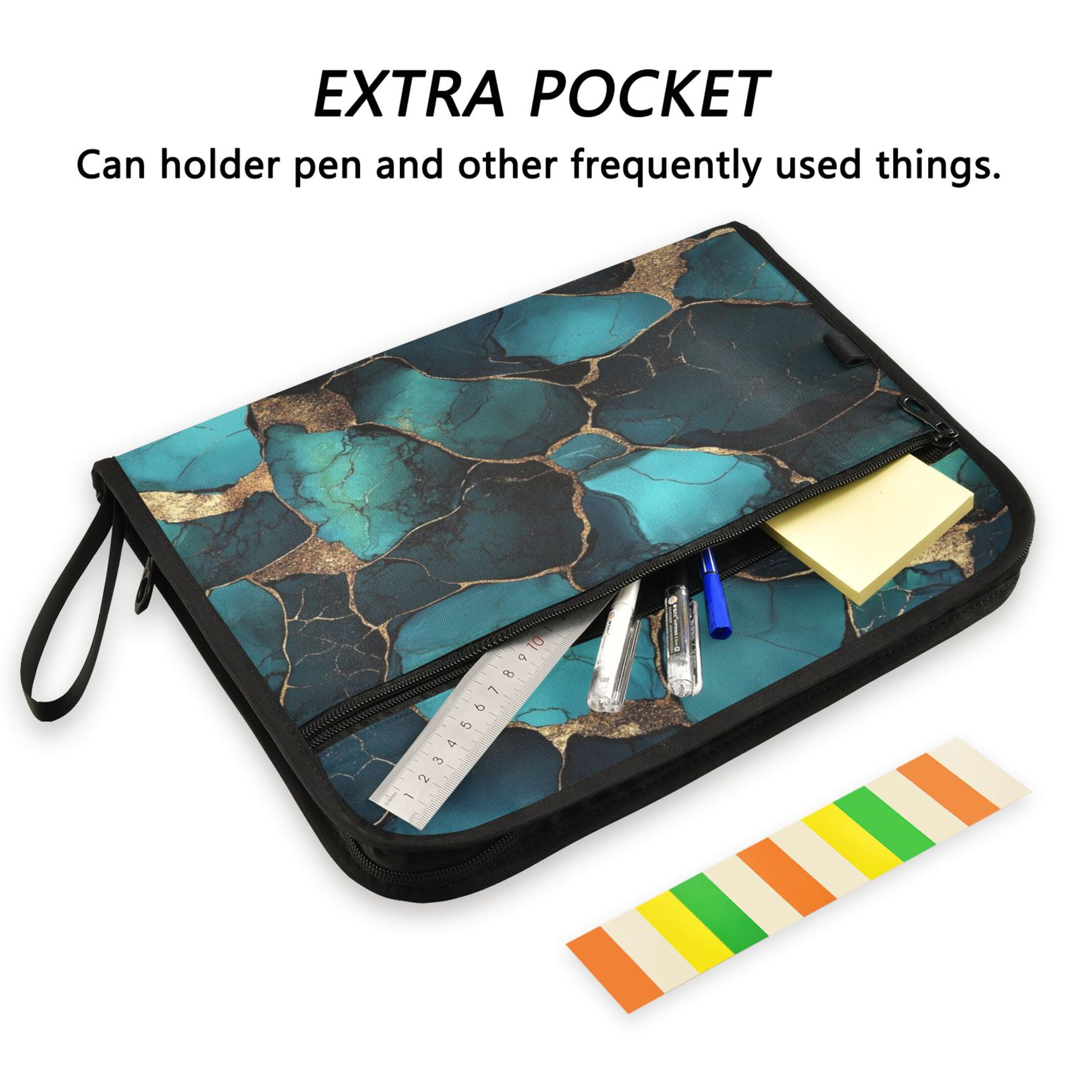 WOBOGO Gild Dark Green Marble Expanding File Folder Letter Size Accordion Filing Organizer 13 Pocket Separate Organ Pocket