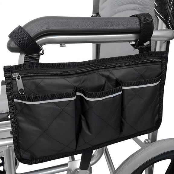 GASTROPOD Polyester Pongee Lightweight Wheelchair Bag,Wheelchair Side Bag,Multiple Pockets Transport Elderly Travel Devices for Mobility Black