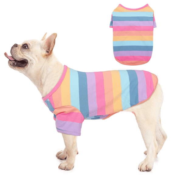 PUMYPOREITY Dog Shirt Vest, Soft Pet Sleeveless Stripe T-Shirts, Breathable Apparel Outfits for Bulldog Small Medium Dogs and Cats