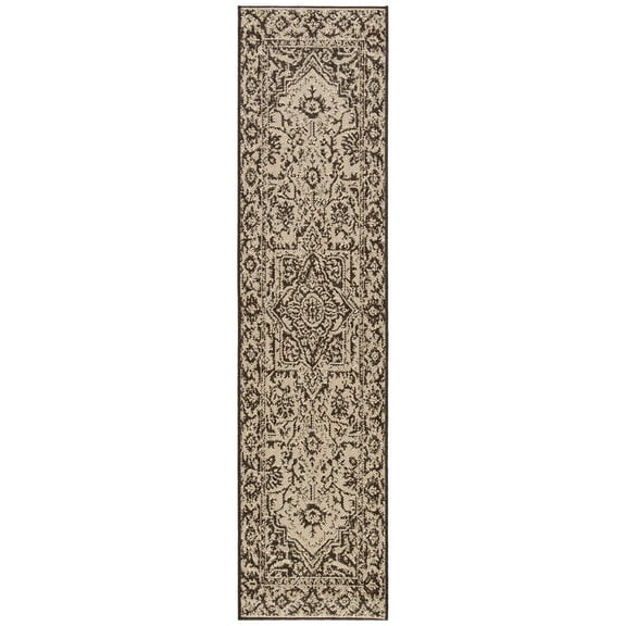 SAFAVIEH Beach House Kestrel Medallion Indoor/Outdoor Runner Rug, Creme/Brown, 2'2" x 12'