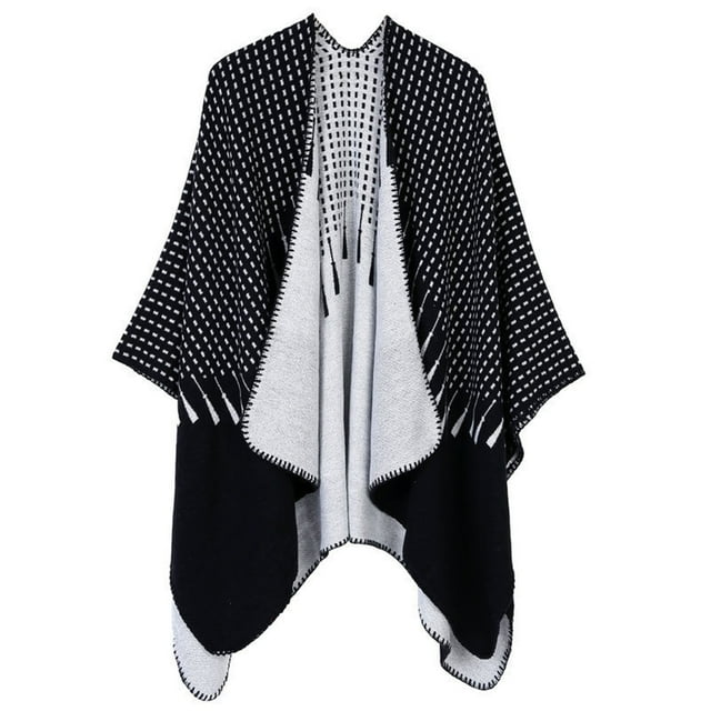 Womens Simple Tassel Pattern Jacquard Split Two Sides Versatile Fashion Imitation Poncho Windproof Warm Fashion Cape Cape Cardigan Shawl