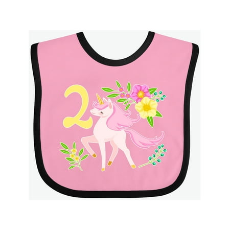 

Inktastic Second Birthday Pink Unicorn with Flowers Gift Baby Boy or Baby Girl Bib