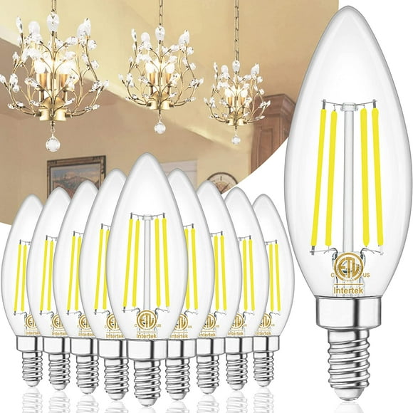 TRAHOO-10 Pack Dimmable Type B Candelabra Light Bulbs, 4W 4000K Natural Daylight E12 Led Bulb, Candelabra Led Light Bulbs 60 Watt Equivalent, Small Base Chandelier Candle Fan Light Bulbs, B11, 600LM