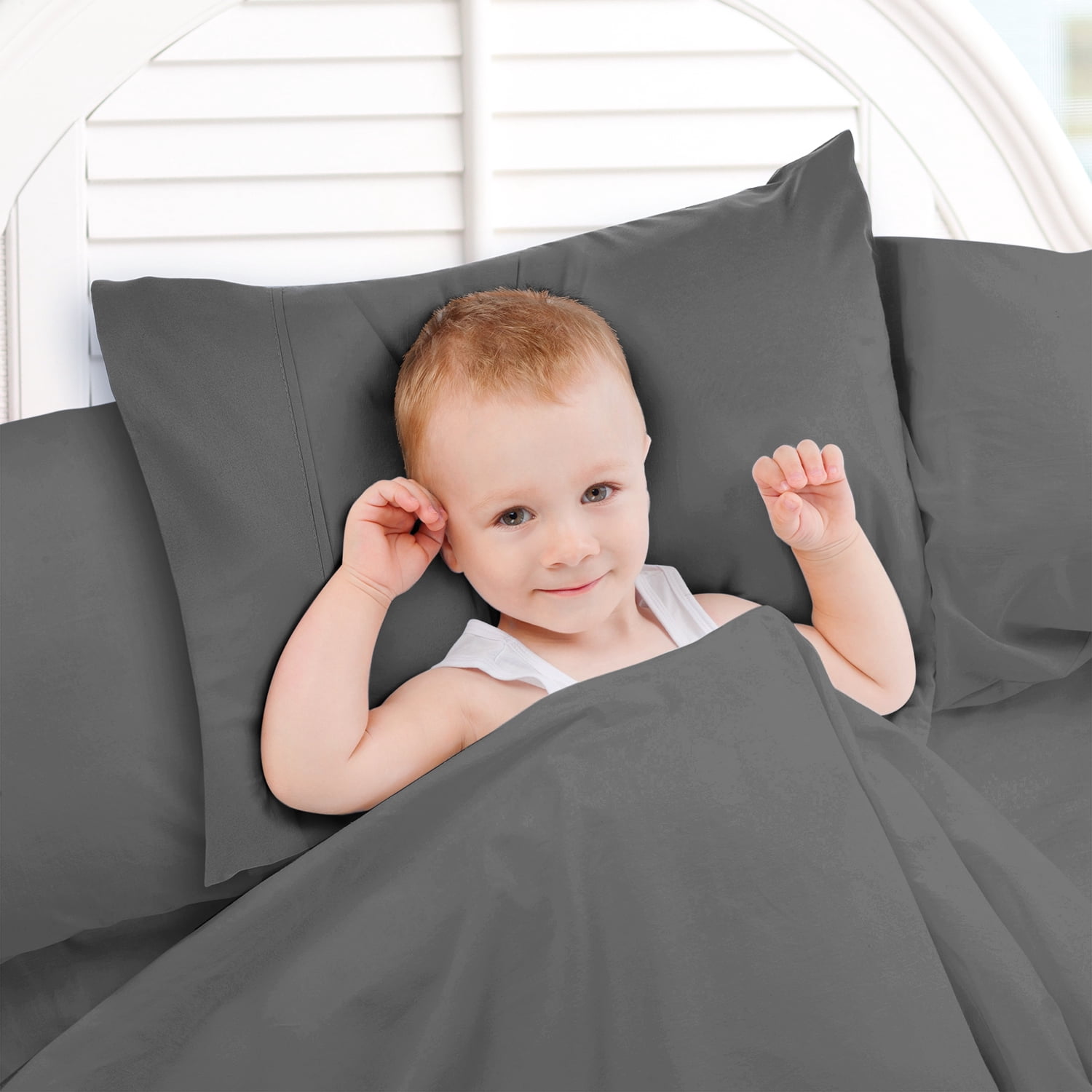 3 Piece Toddler Bed Sheet Set, Silky Soft Solid Microfiber Crib Sheets, Hypoallergenic Cool & Breathable, Includes Fitted Sheet 28"x52", Flat Sheet 45"x60" and 14”x19” Pillowcase - Charcoal Stone Gray