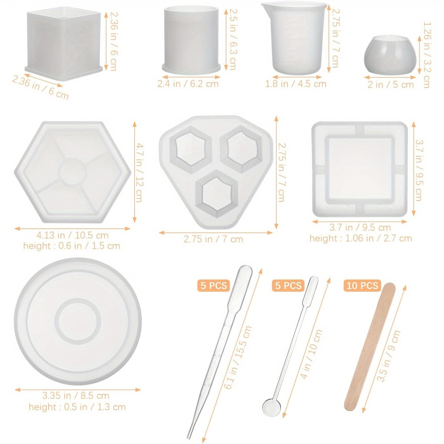 28Pcs Silicone Resin Molds Set, Multi-Shape Casting Molds for Epoxy Resin, Candles Making with Measuring Cup, Cube, Square, Round Molds - Silicone Molds for Home Decor