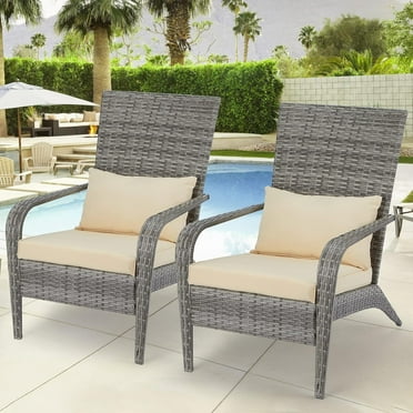 YODOLLA Patio Chairs Set of 2, High Back Wicker Outdoor Dining Chairs in Gray