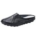 thumbnail image 2 of Women Hollow Floral Cutout Leather Mule Slides Closed Toe Casual Flat Shoes Black 6, 2 of 8