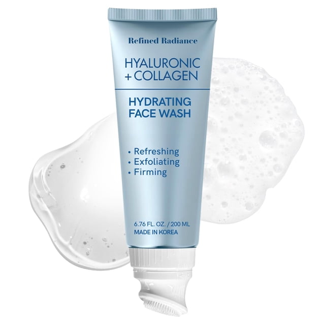 Jabón facial con ácido hialurónico y colágeno Refined Radiance - Cuidado de la piel coreano antienvejecimiento probado por dermatólogos Hidrata reafirma calma - Limpiador facial suave y vegano limpio