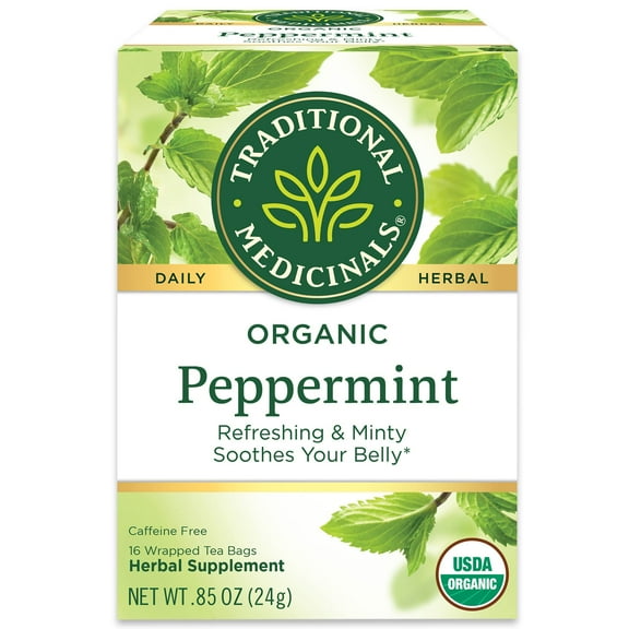 Traditional Medicinals Organic Peppermint Herbal Tea, Alleviates Digestive Discomfort, (Pack Of 1) - 16 Tea Bags