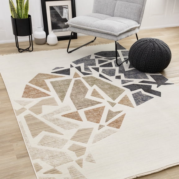 Rug Branch Art Distressed, Geometric, Organic Cream Indoor Area Rug - 8' x 10'
