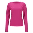thumbnail image 4 of Womens Plain Tshirts Long Sleeve Going Out Tops for Women Fall Winter Fashion Solid Color Crewneck Ribbed Knitted Slim Sweater Work Blouses Dressy Casual Red M, 4 of 8