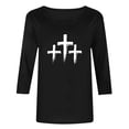 thumbnail image 4 of successthop Easter Clothes Women Cross Print Casual 3/4 Sleeve Holiday T Shirt Crewneck Tops Summer Vacation Clothes 2XL, 4 of 6
