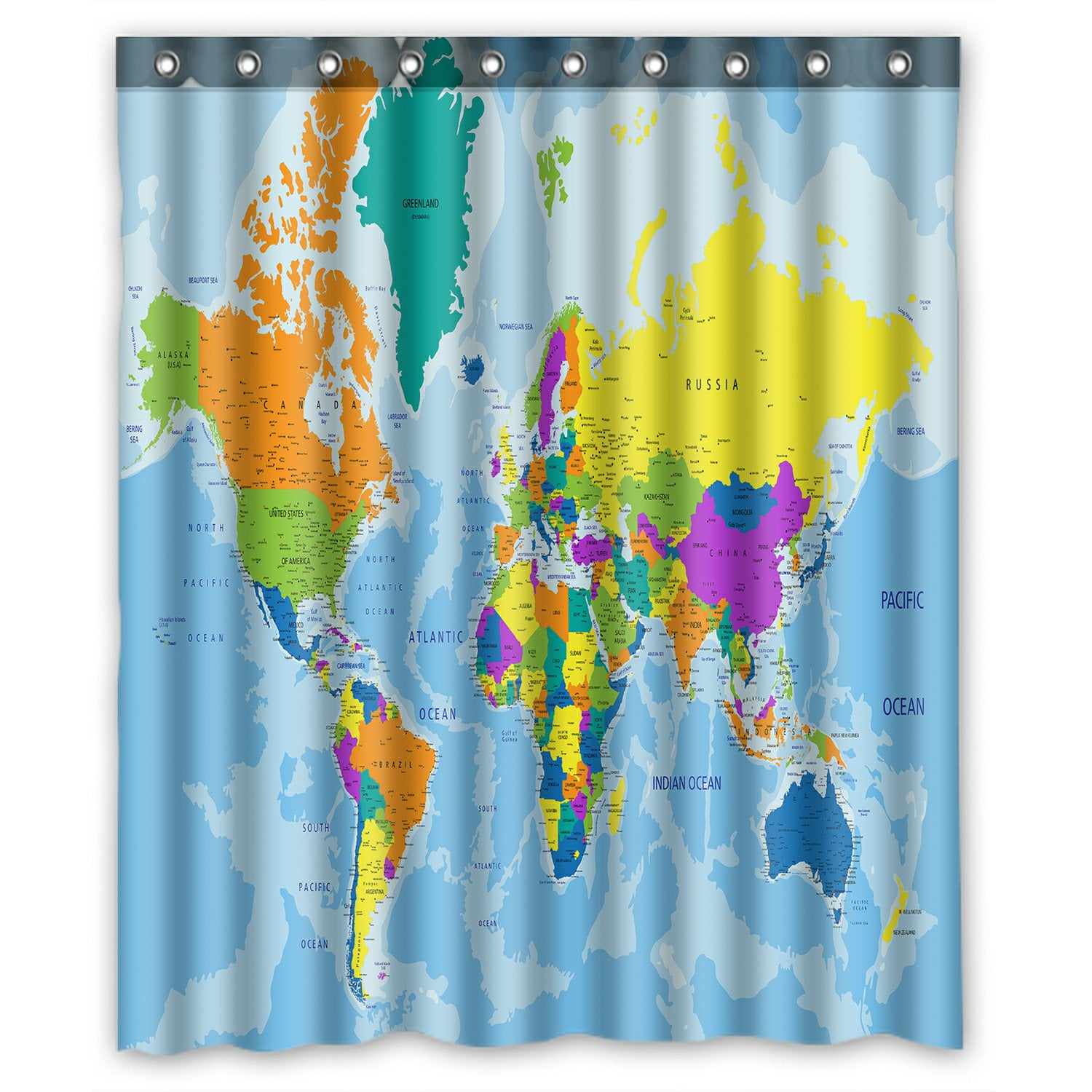 PHFZK Educational Shower Curtain Colorful World Map